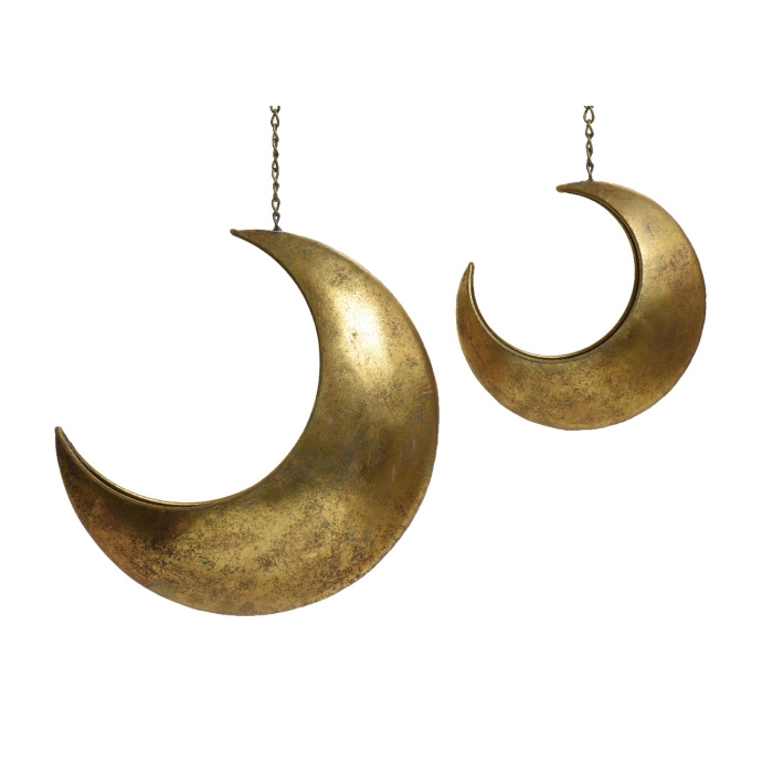 Kovové a plechové obaly - Obal kovový závěsný měsíc zlatý 32,5cm