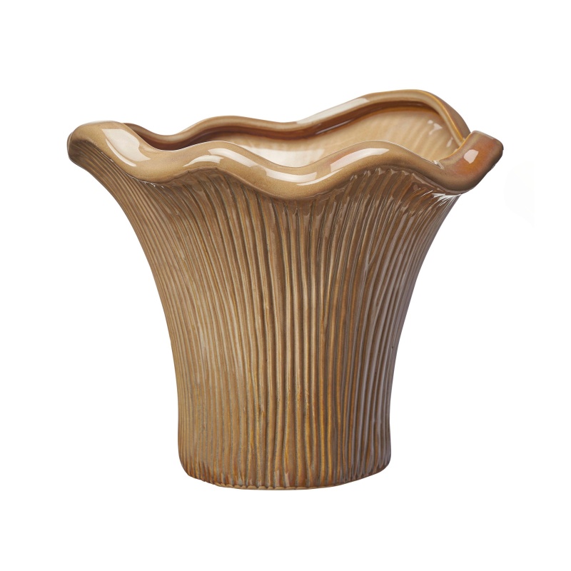 Keramické obaly - Obal kulatý atypický porcelánový KANTARELL se zvlněným okrajem sv.hnědý 30cm