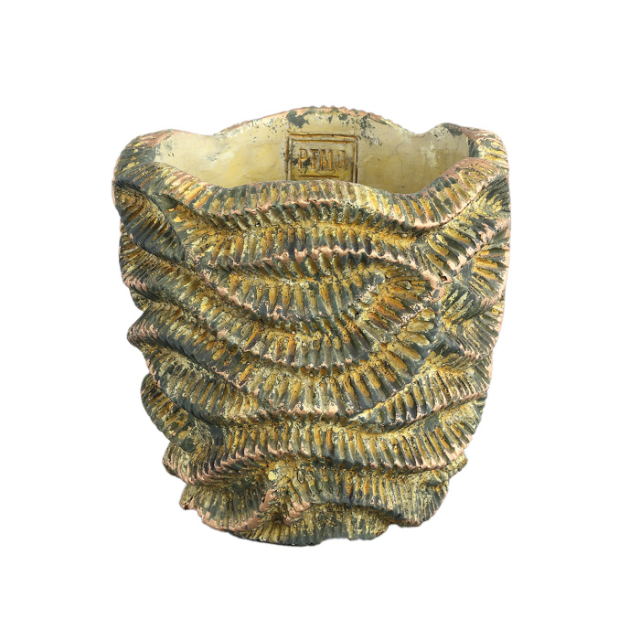 Design pro Váš domov - Obal kulatý cementový WAVES M vlny antika okrový 17cm