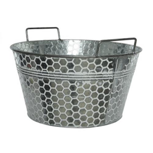 Kovové a plechové obaly - Obal kulatý dekor plástev 2 ucha plech bílo-stříbrná 37cm