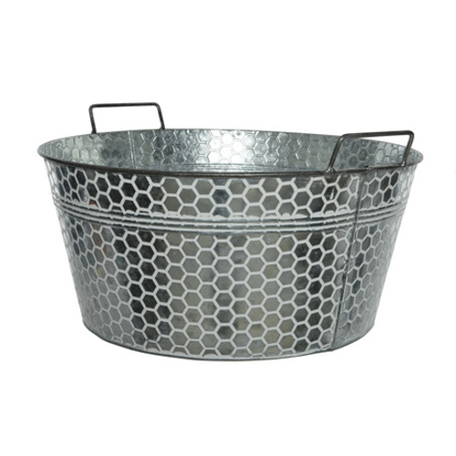 Kovové a plechové obaly - Obal kulatý dekor plástev 2 ucha plech bílo-stříbrná 47cm