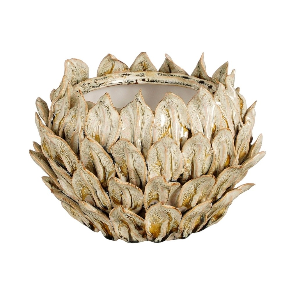 Design pro Váš domov - Obal kulatý keramický CHICO skládané listy béžový 15cm