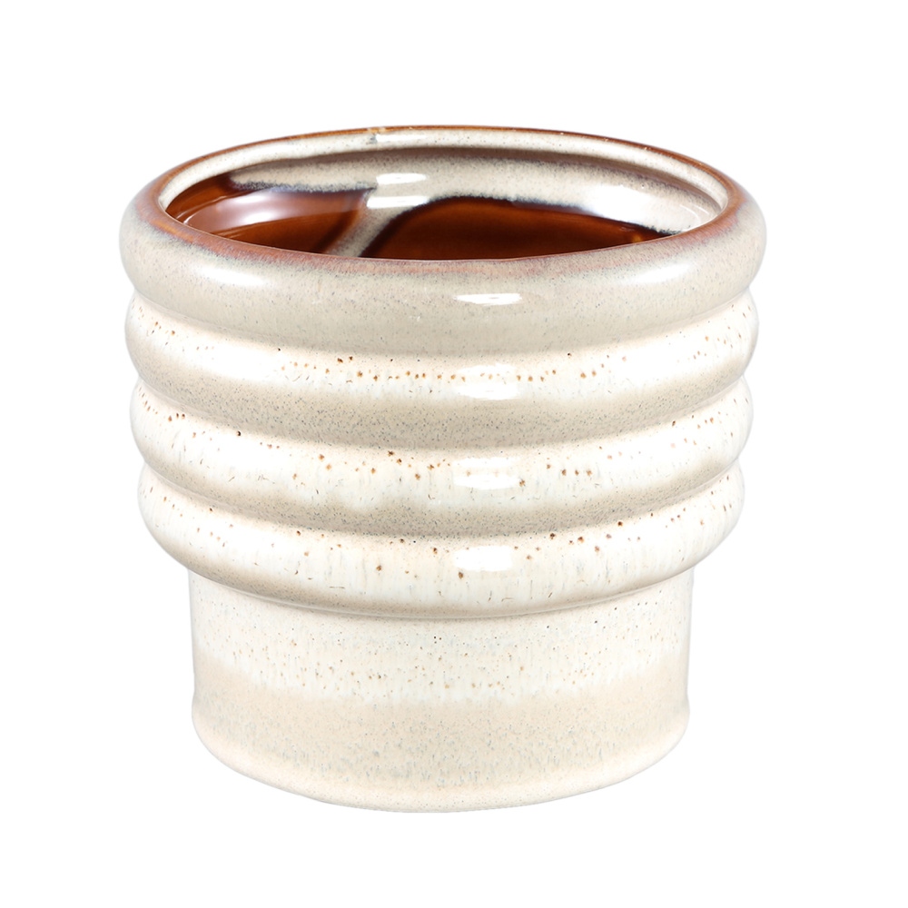 Design pro Váš domov - Obal kulatý keramický MELISA M s kruhovým lemem, krémový 14cm