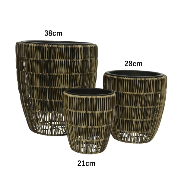 Plastové obaly - Obal kulatý s vložkou umělý ratan hnědý 38cm