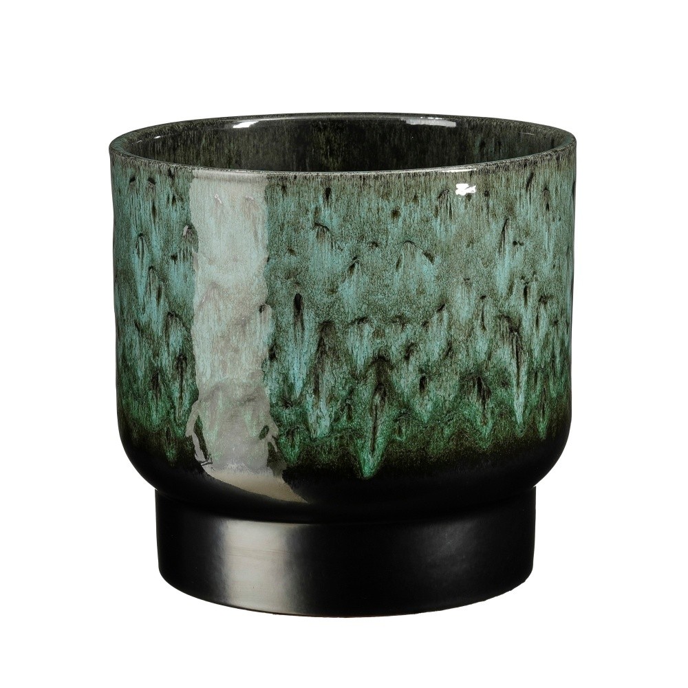 Keramické obaly - Obal kulatý tarakotový THIAGO černo-zelený 26cm