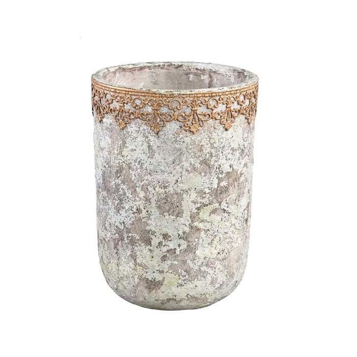 Design pro Váš domov - Obal kulatý vysoký kameninový CALLIE S zdobený lem bílo-zlatý 32cm