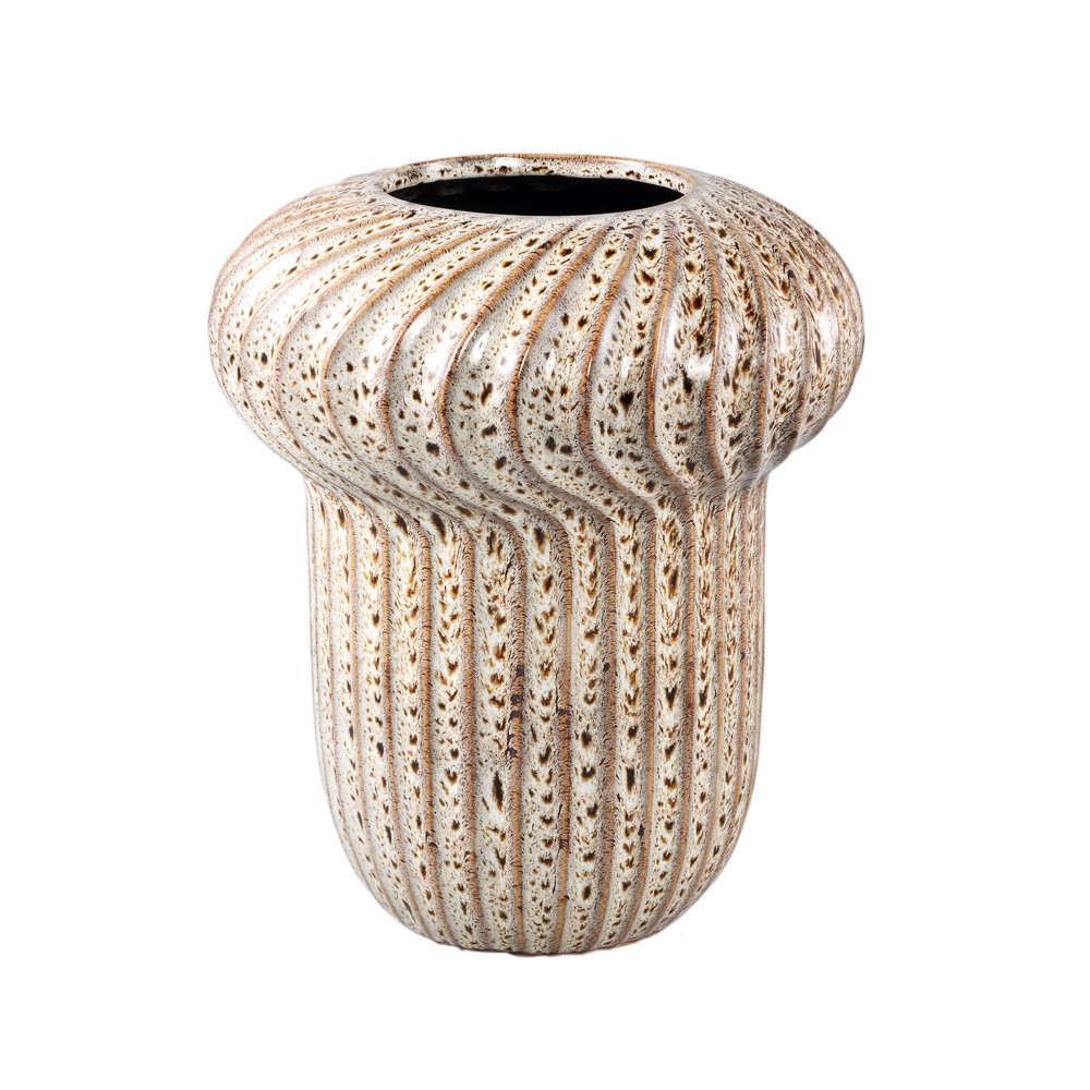 Design pro Váš domov - Obal kulatý vysoký keramický SINDI L se svislými pruhy krémovo-hnědý 30cm