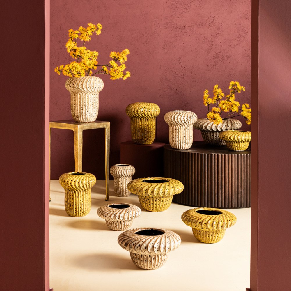 Obal kulatý vysoký keramický SINDI L se svislými pruhy krémovo-hnědý 30cm-0