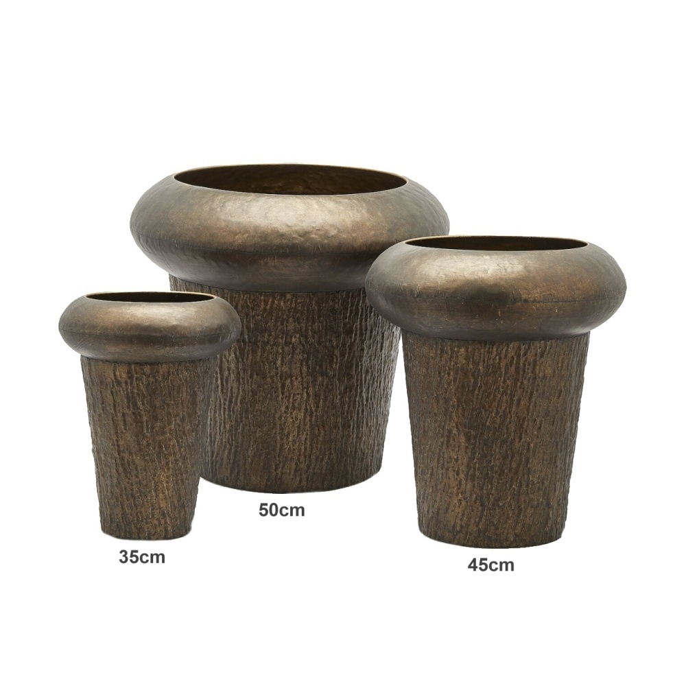 Kovové a plechové obaly - Obal kulatý vysoký kovový se širokým lemem bronzový 50cm