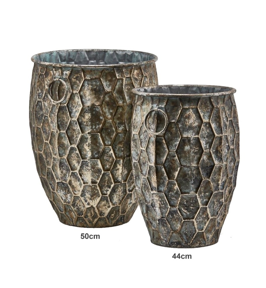 Kovové a plechové obaly - Obal kulatý vysoký kovový ve zlaté patině 44cm