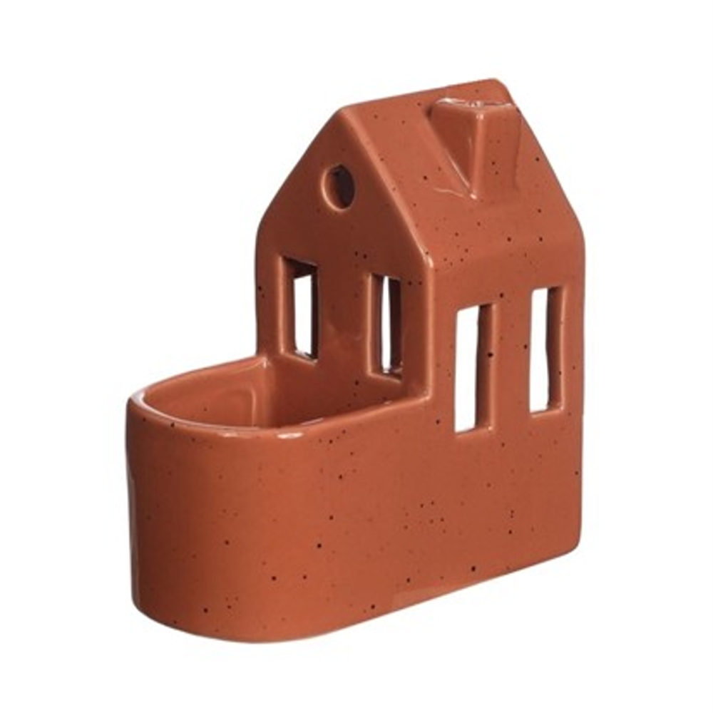 Keramické obaly - Obal na květináč a svícen keramický dům růžová terakota 14cm