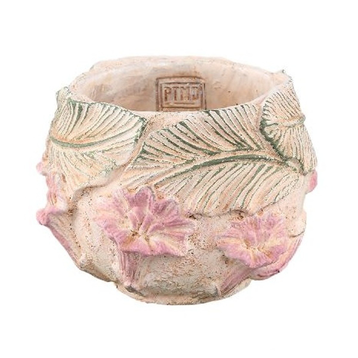 Keramické obaly - Obal na květináč cementový CASY s květy a listy 15cm