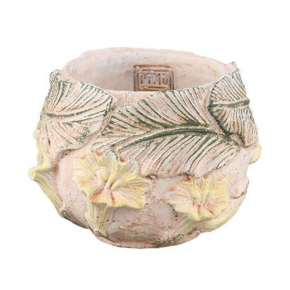 Keramické obaly - Obal na květináč cementový CASY s květy a listy 15cm