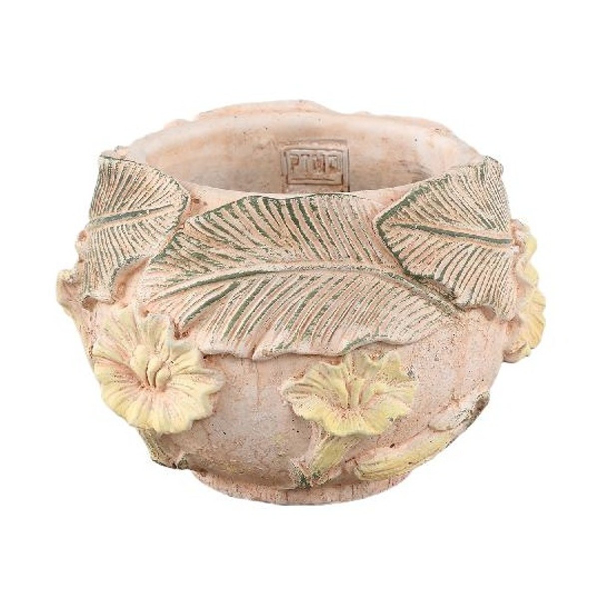 Keramické obaly - Obal na květináč cementový CASY s květy a listy 20cm