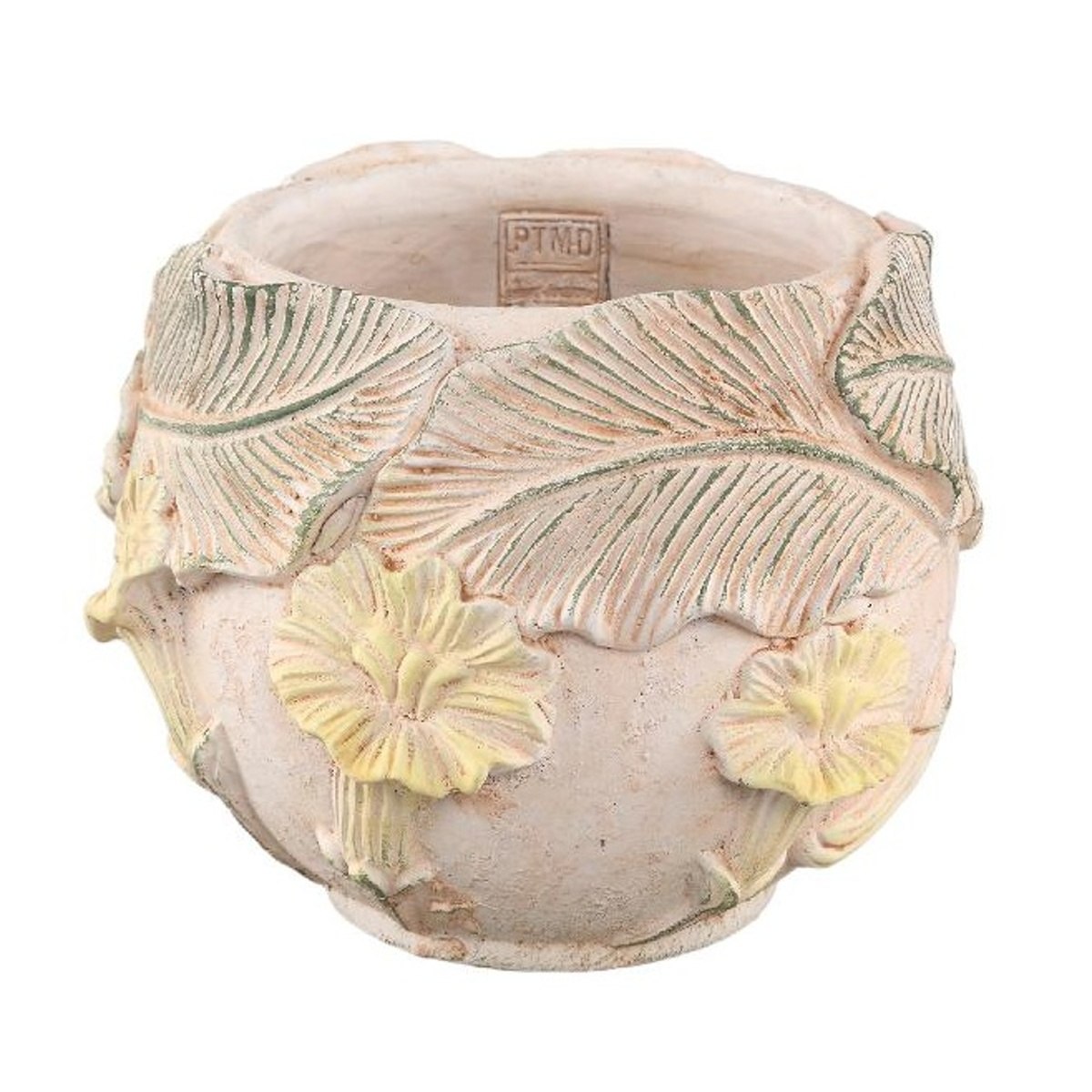 Keramické obaly - Obal na květináč cementový CASY s květy a listy 25cm