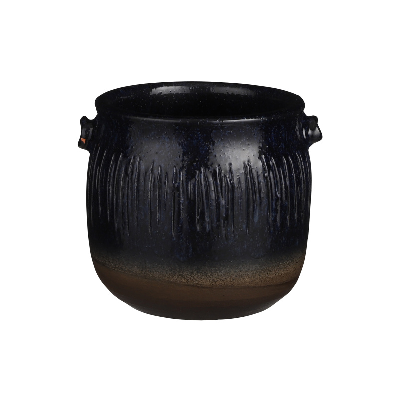 Keramické obaly - Obal na květináč CHANTEL 15cm kulatý hliněný se 2 uchy