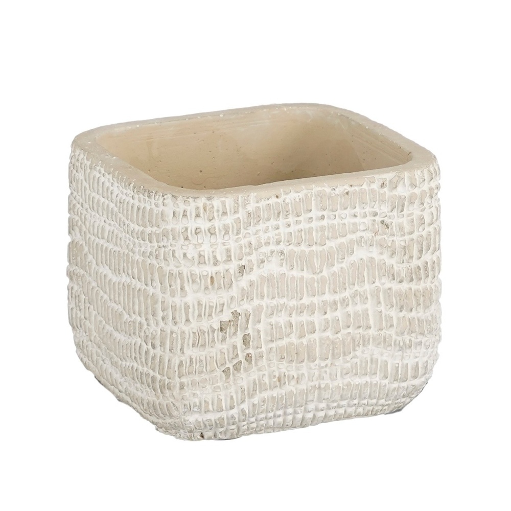 Keramické obaly - Obal na květináč hranatý cementový SIRI krémový 8cm