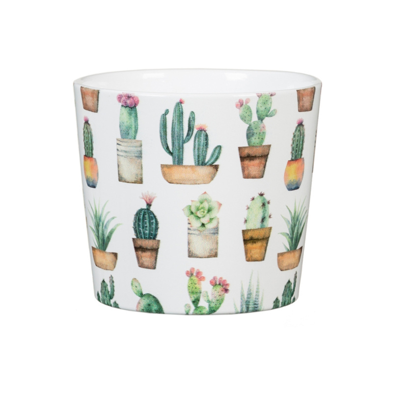 Keramické obaly - Obal na květináč keramický CACTUS GARDEN 870 bílý 11cm