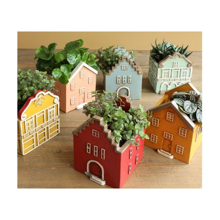 Obal na květináč keramický dům mix barev 10,5cm-0