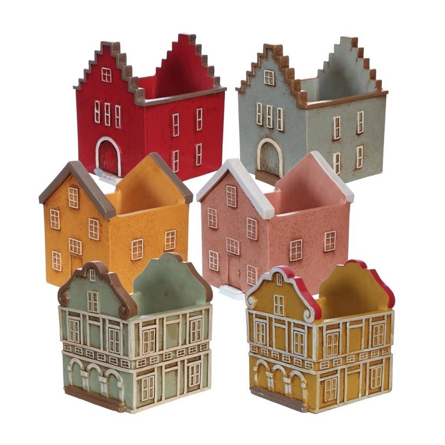 Keramické obaly - Obal na květináč keramický dům mix barev 13cm