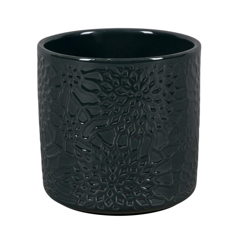 Keramické obaly - Obal na květináč keramický HELSINKI FLORAL DA tm.zelený 13cm