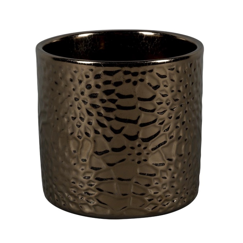 Keramické obaly - Obal na květináč keramický HELSINKI FLORAL G hnědo-zlatý 13cm