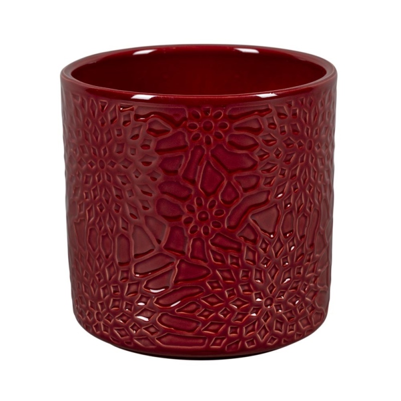 Keramické obaly - Obal na květináč keramický HELSINKI FLORAL R červený 13cm