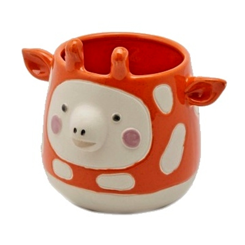 Keramické obaly - Obal na květináč keramický žirafa oranžový 13,5cm