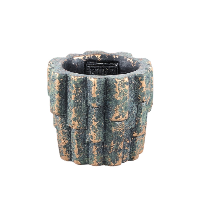 Design pro Váš domov - Obal na květináč kulatý cementový KESS XS žebrovaný zeleno-okrový 9cm