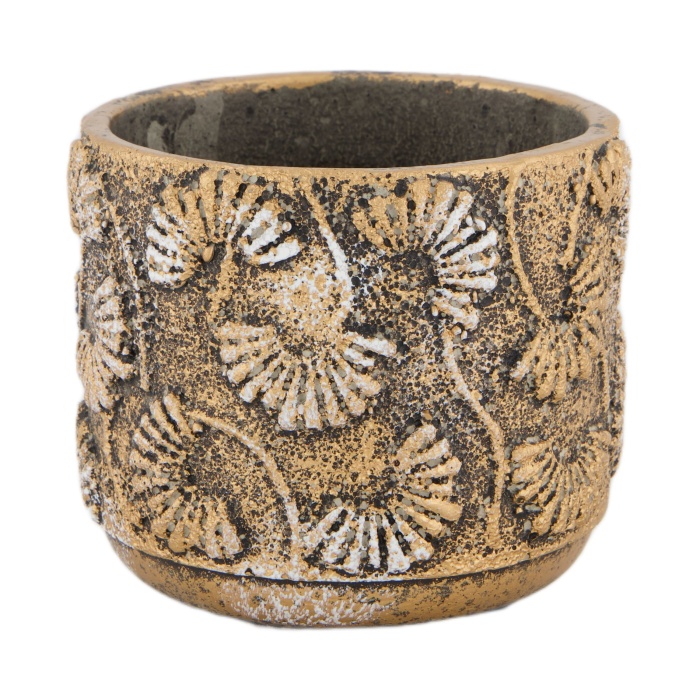 Keramické obaly - Obal na květináč cementový s květinami černo-zlatý 13,5cm