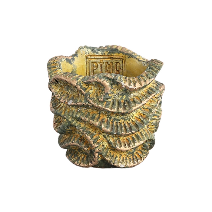 Design pro Váš domov - Obal na květináč kulatý cementový WAVES XXS vlny antika okrový 9cm