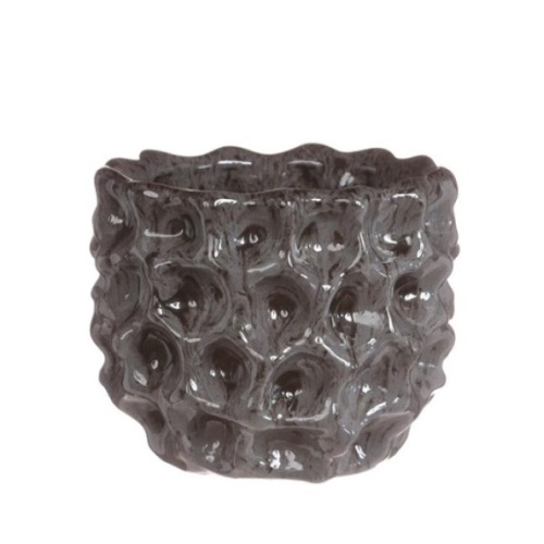 Keramické obaly - Obal na květináč kulatý DENTED keramika glazovaný šedá 13cm