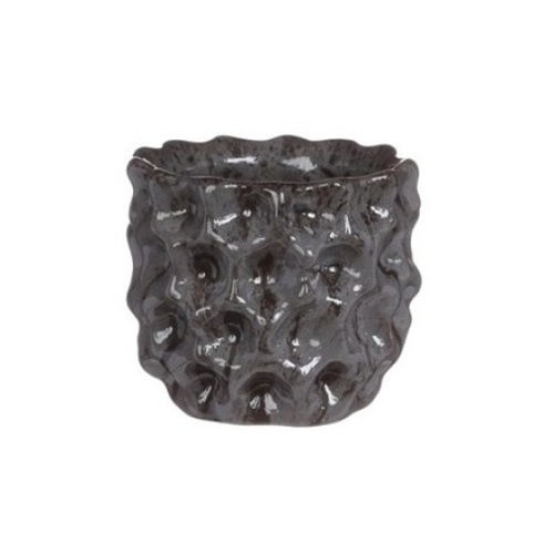 Keramické obaly - Obal na květináč kulatý DENTED keramika glazovaný šedá 8cm