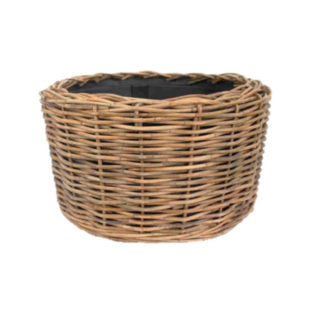 Proutěné a dřevěné obaly - Obal na květináč kulatý DRYPOT JUMBO ratanový s plastovou vložkou šedý 125cm