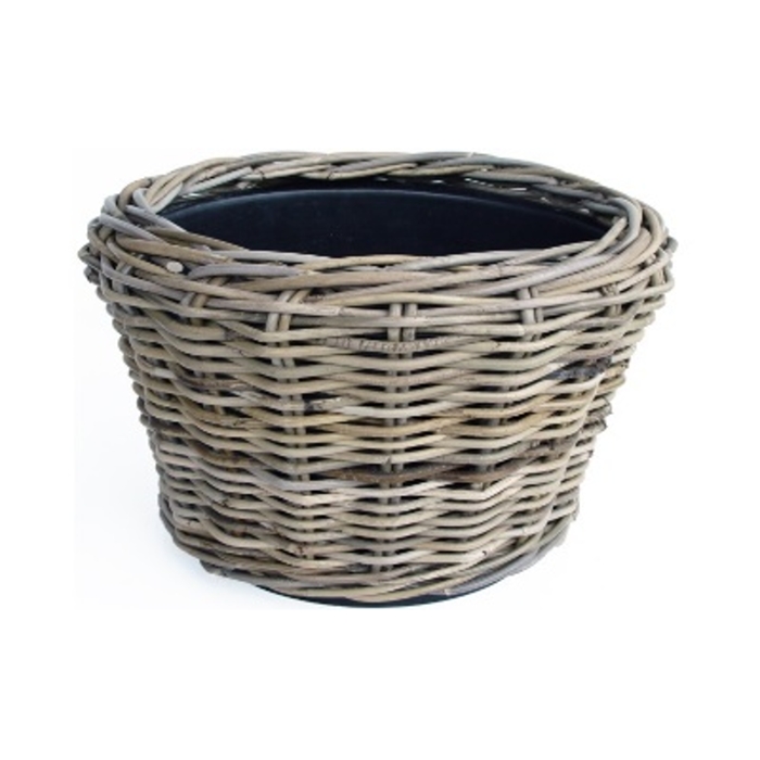 Proutěné a dřevěné obaly - Obal na květináč kulatý DRYPOT ratanový s plastovou vložkou šedý 32cm