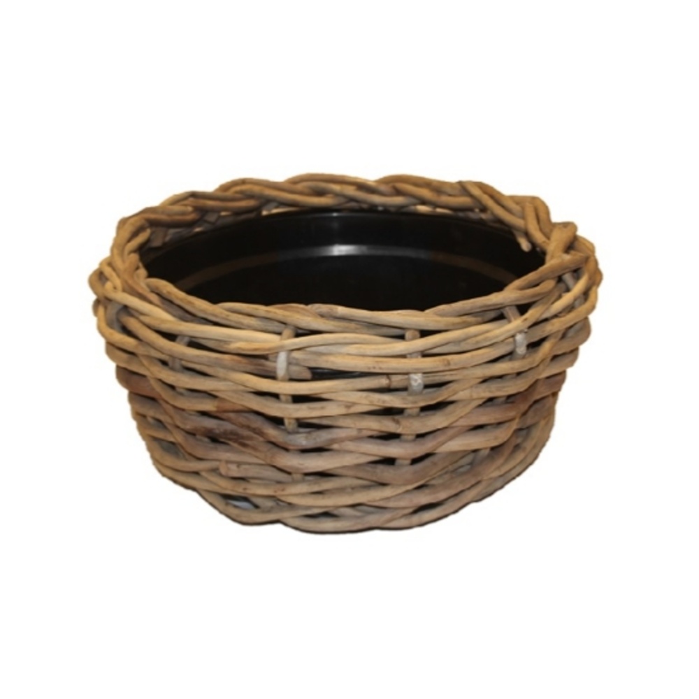 Proutěné a dřevěné obaly - Obal na květináč kulatý DRYPOT ratanový s plastovou vložkou šedý 40cm