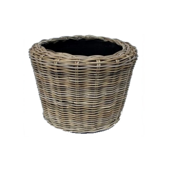 Proutěné a dřevěné obaly - Obal na květináč kulatý DRYPOT ratanový s plastovou vložkou šedý 54cm