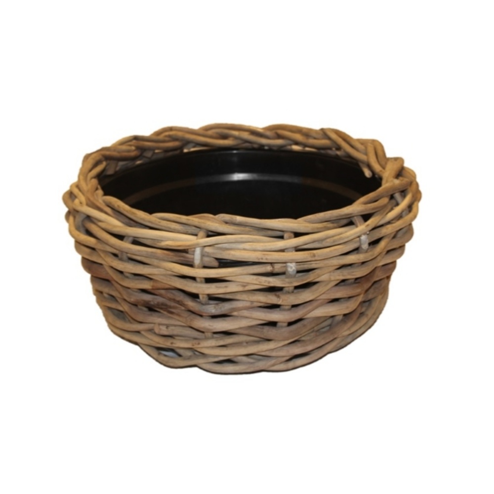 Proutěné a dřevěné obaly - Obal na květináč kulatý DRYPOT ratanový s plastovou vložkou šedý 56cm