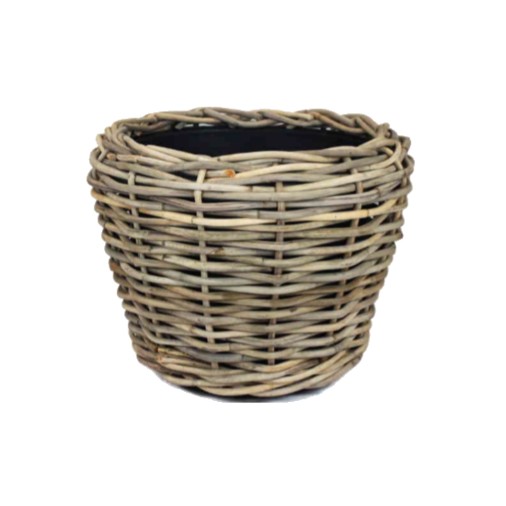 Proutěné a dřevěné obaly - Obal na květináč kulatý DRYPOT ratanový s plastovou vložkou šedý 68cm
