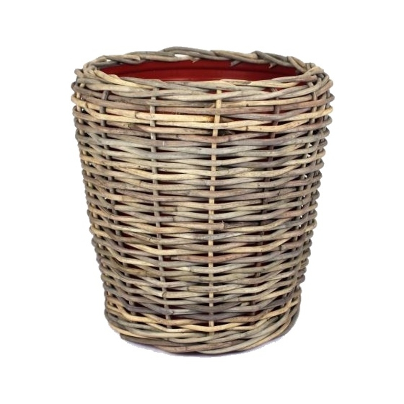 Proutěné a dřevěné obaly - Obal na květináč kulatý DRYPOT ratanový s plastovou vložkou šedý 70cm