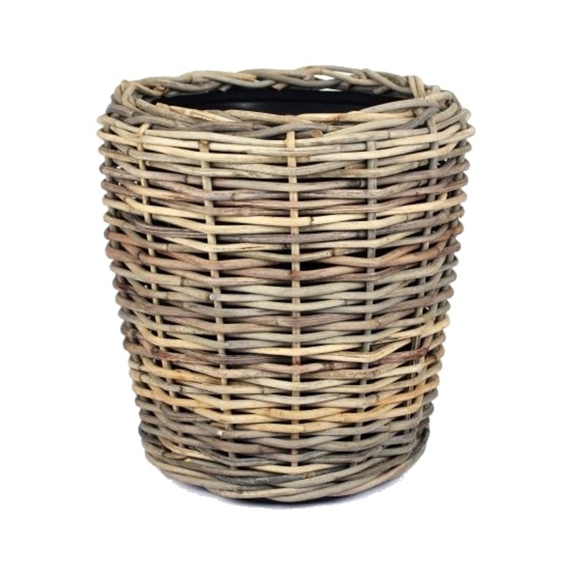 Proutěné a dřevěné obaly - Obal na květináč kulatý DRYPOT ratanový s vložkou šedý 61cm