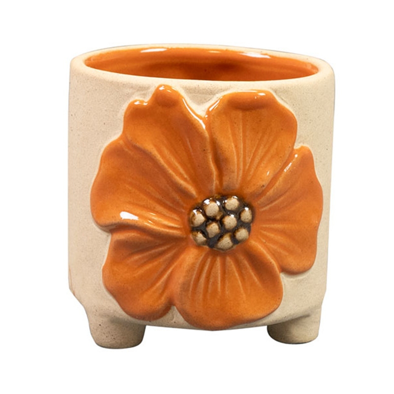 Keramické obaly - Obal na květináč kulatý keramický AISHA na nohách oranžovo-béžový 8cm