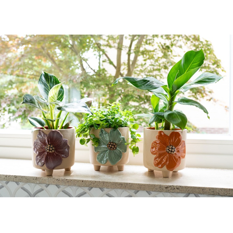 Obal na květináč kulatý keramický AISHA na nohách oranžovo-béžový 8cm-0