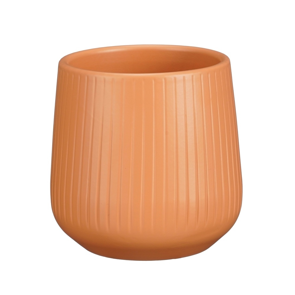 Keramické obaly - Obal na květináč kulatý keramický AMBER rýhovaný 12cm