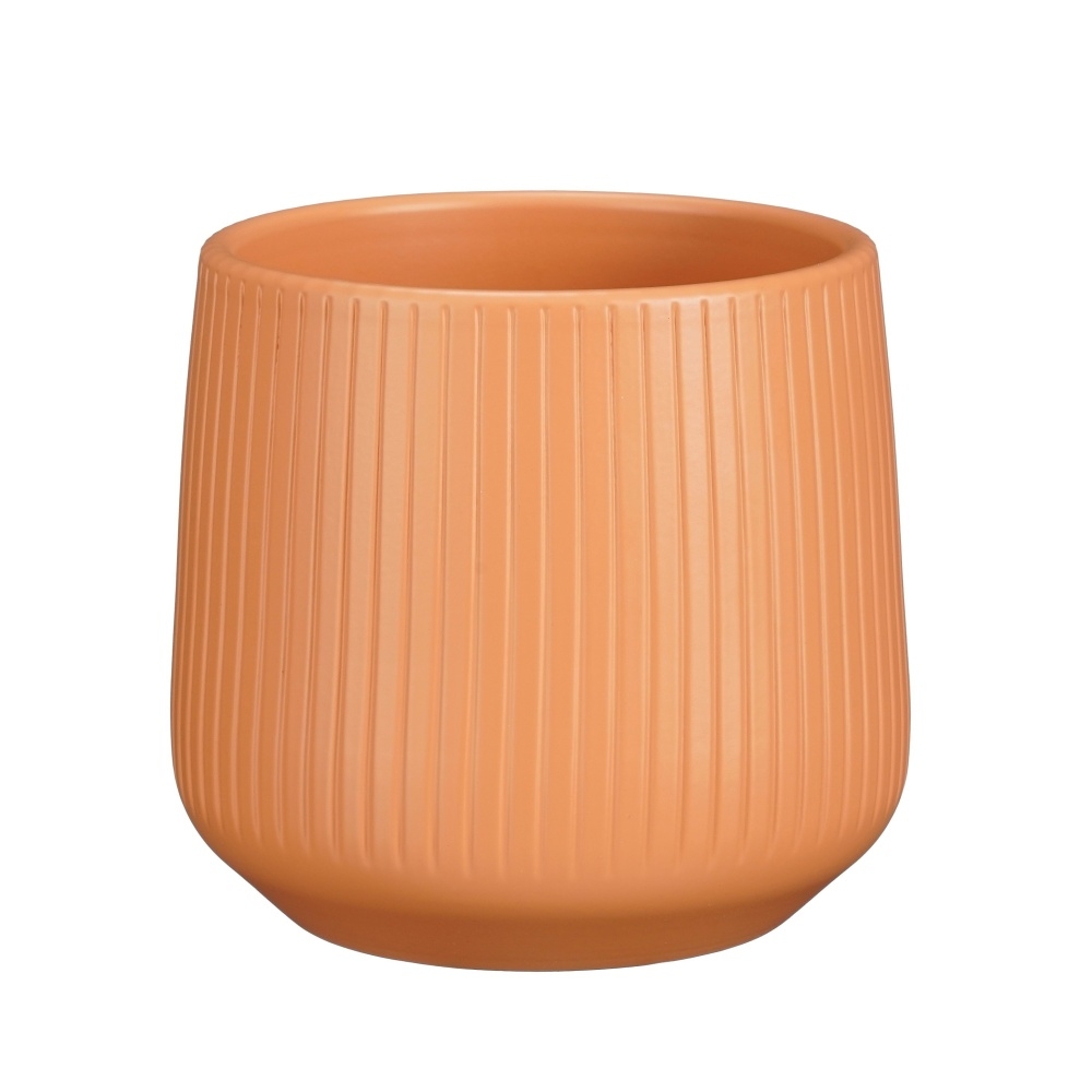 Keramické obaly - Obal na květináč kulatý keramický AMBER rýhovaný 14cm