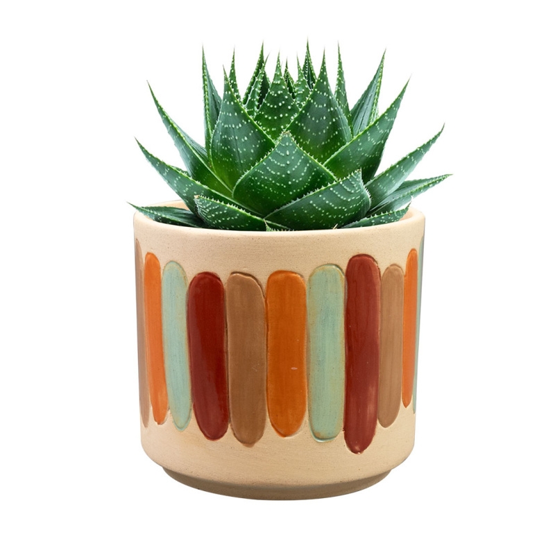 Obal na květináč kulatý keramický ANNA s pruhy krémový 11cm-0