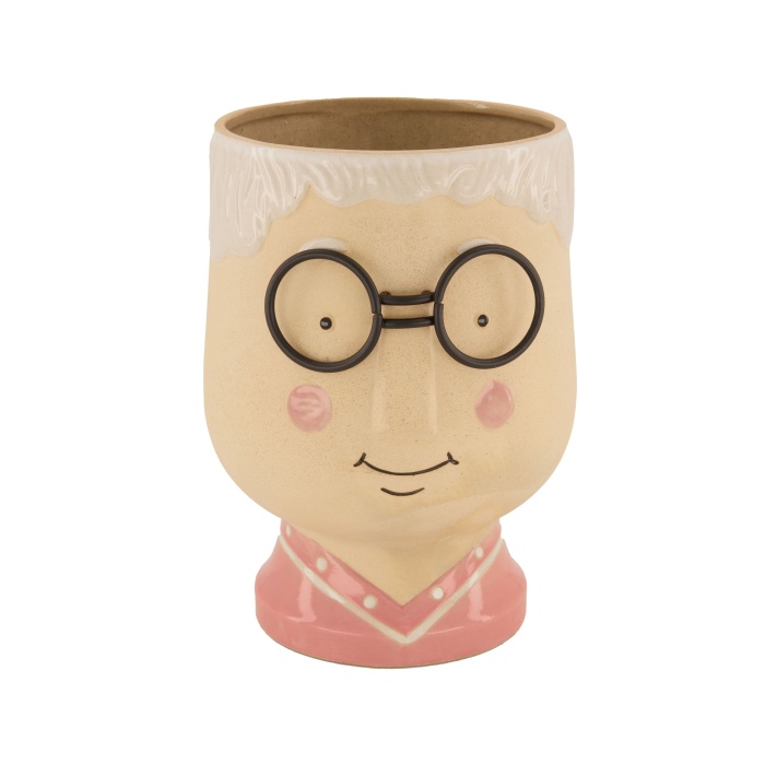 Keramické obaly - Obal na květináč kulatý keramický babička s brýlemi 16cm