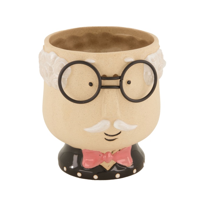 Keramické obaly - Obal na květináč kulatý keramický děda s brýlemi 11,5cm