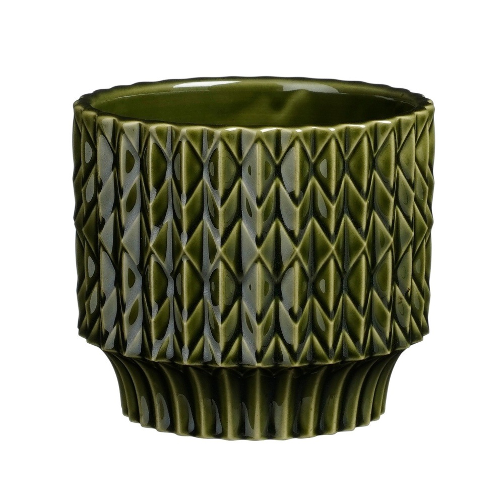Keramické obaly - Obal na květináč kulatý keramický LAURIA tm.zelený 12,5cm