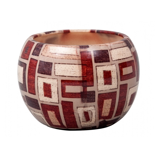 Keramické obaly - Obal na květináč kulatý keramický MANES KUBIKO BROWN lesklý 16cm